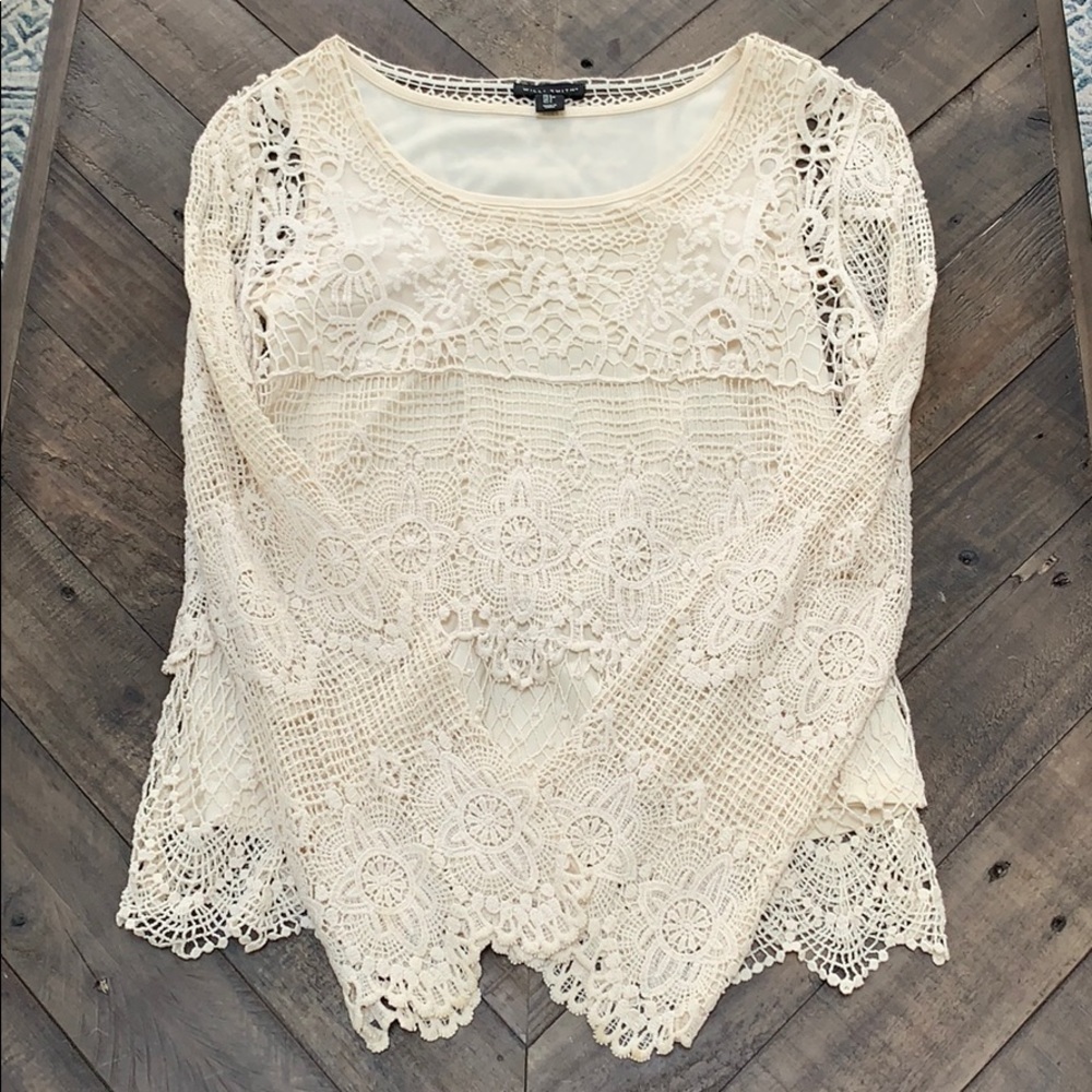 Crochet Overlay Bell Sleeve Top